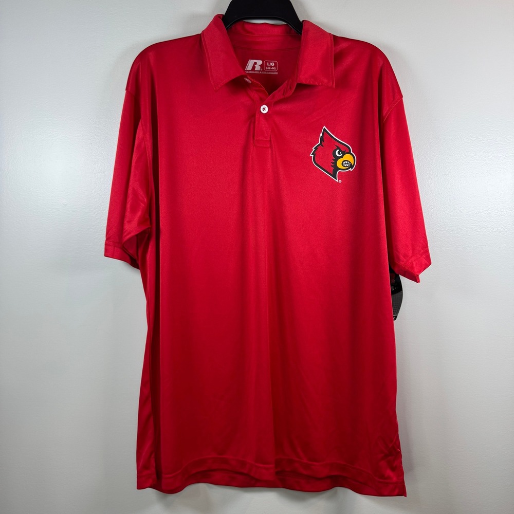 Louisville Cardinals Polo Mens L Russell Red Performance Shirt Athletic Fan Gear